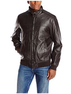 Men's Faux-Leather Bomber Jacket