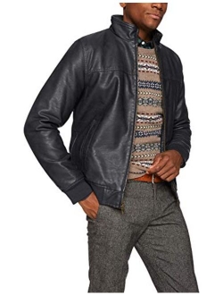 Men's Faux-Leather Bomber Jacket