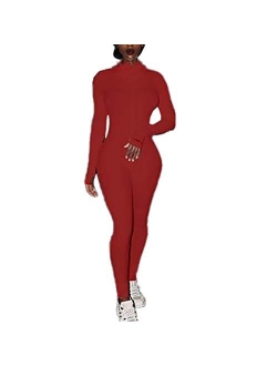 ECHOINE Womens One Piece Bodycon Jumpsuit -Sexy Long Sleeve High Waist Embroidery Zipper Romper Clubwear