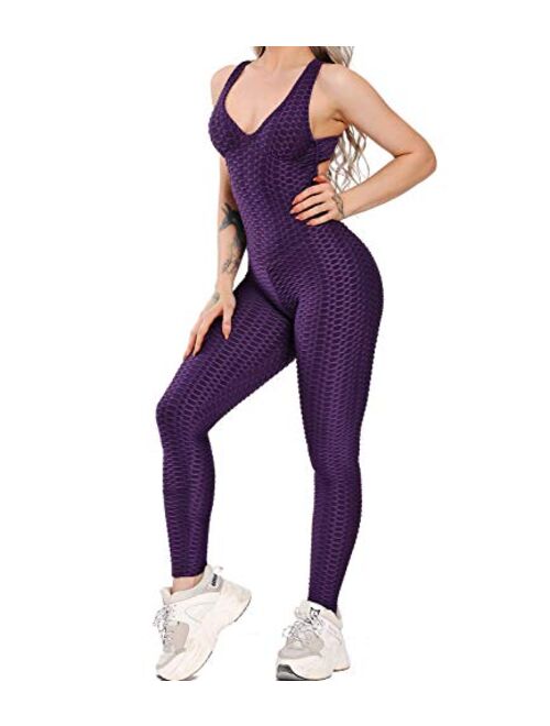 CROSS1946 Women's Textured One Piece Jumpsuits Rompers Sleeveless Strap Cross Backless Yoga Pants Bodysuit