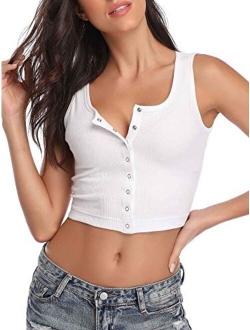 FENSACE Womens Button Down Long Sleeve Crop Top