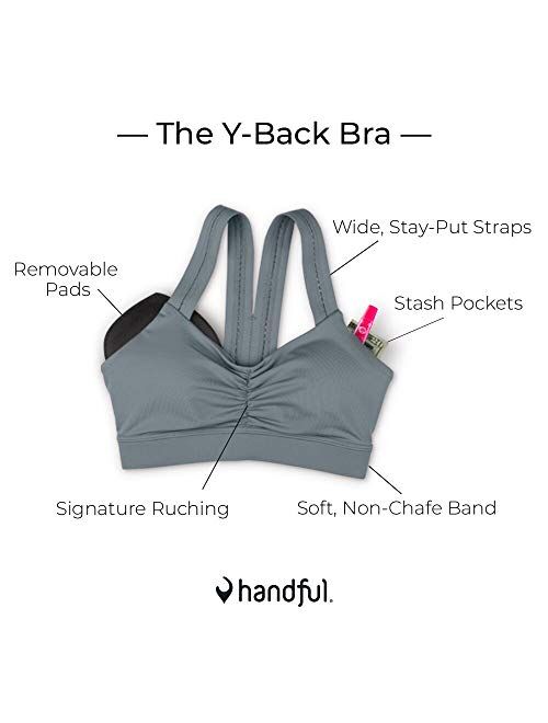 Handful Women's Y-Back Maximum Support Racerback Sports Bra with Removable Pads, Wire Free Yoga Bras