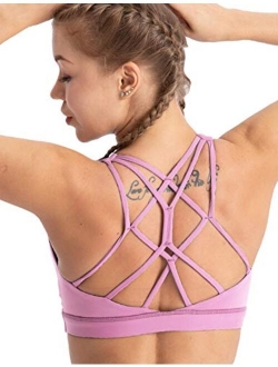 coastal rose Women's Yoga Bra Top Strappy Back Push Up Crop Sports Bra Activewear