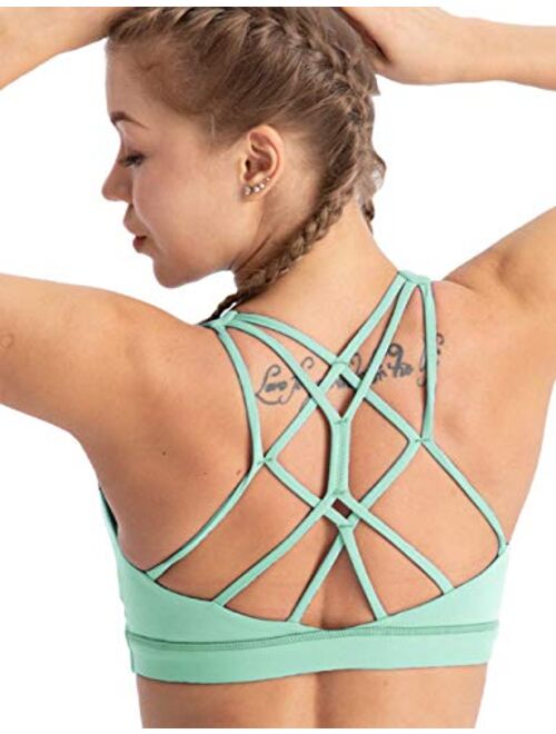 coastal rose Women's Yoga Bra Top Strappy Back Push Up Crop Sports Bra Activewear