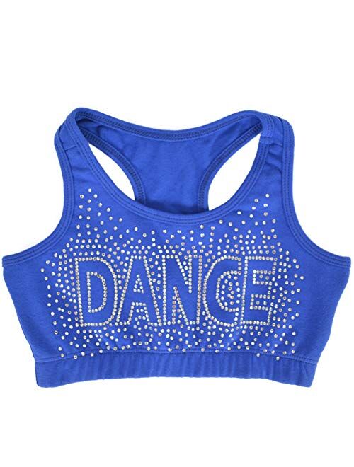 Stretch is Comfort Girl's Cheer Dance Glitter Rhinestone Racerback Sports Bras