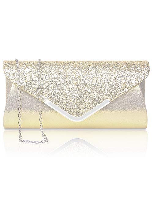 Women Evening Envelope Handbag Prom Sequin Clutch Purse Shoulder Cross Body Bag