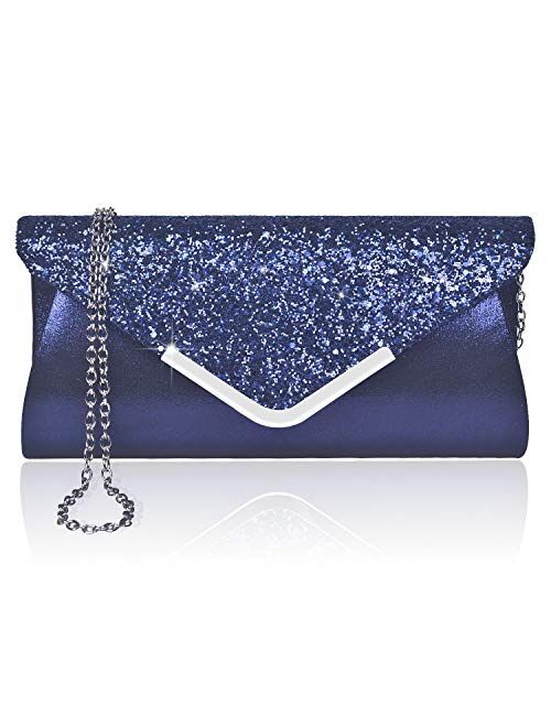 Women Evening Envelope Handbag Prom Sequin Clutch Purse Shoulder Cross Body Bag