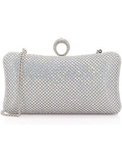 Dexmay Rhinestone Crystal Ring Clutch Purse Luxury Evening Bag for Bridal Wedding Party