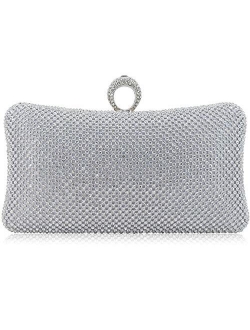 Dexmay Rhinestone Crystal Ring Clutch Purse Luxury Evening Bag for Bridal Wedding Party