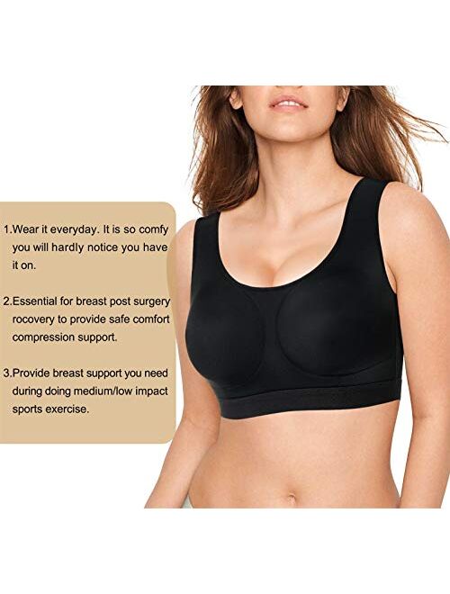 BRABIC Women Sports Post Surgery Support Mastectomy Bra Padded Wireless Full Figure Beauty Back Wide Straps