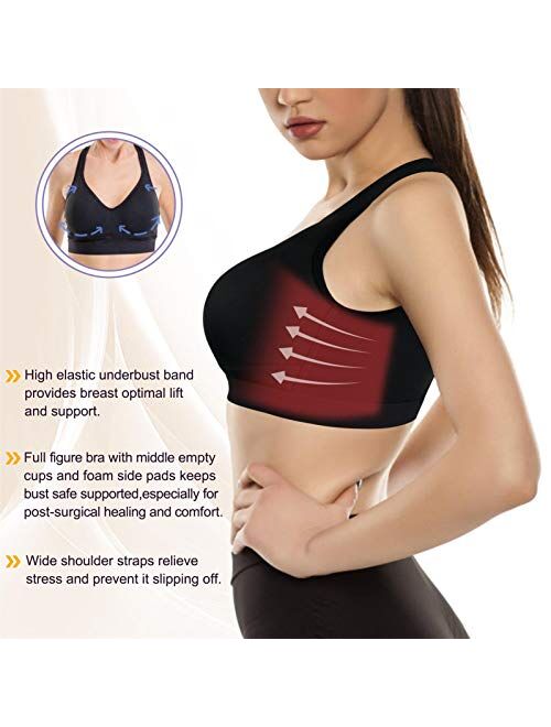 BRABIC Women Sports Post Surgery Support Mastectomy Bra Padded Wireless Full Figure Beauty Back Wide Straps