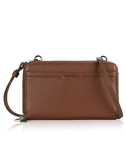 Befen Womens Leather Anti Theft RFID Zip Around Large Smartphone Crossbody Clutch Wallet