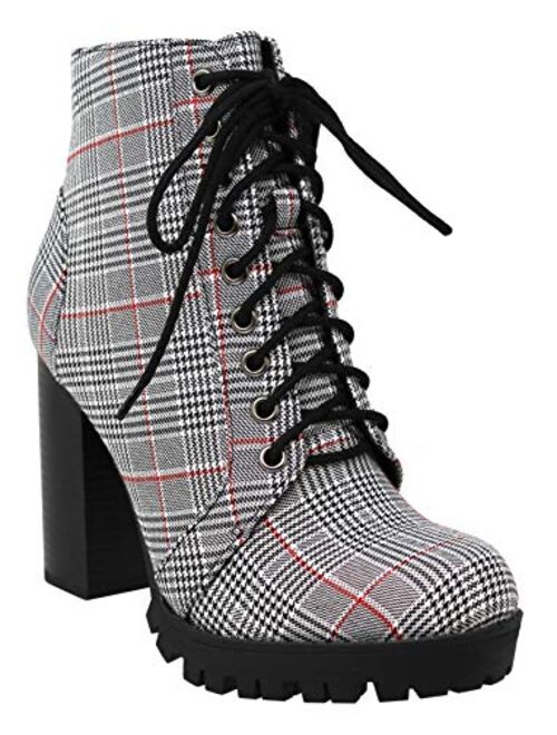 MVE Shoes Womens Top Guy Stylish Comfortable Lace Up Block Heel Ankle Boot