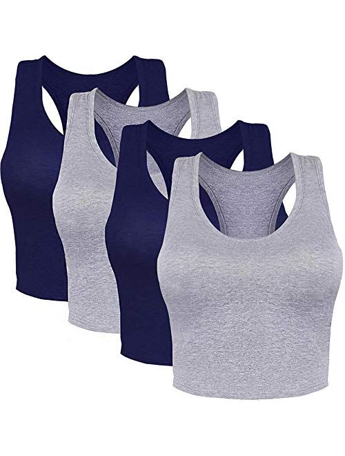 Suyye Women 4 Pieces Yoga Tank Crop Tops Raceback Sports Workout Cotton Top