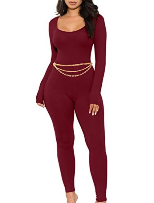 GOKATOSAU Women's Sexy Long Sleeve Bodycon Solid Outfits Club Rompers Jumpsuits