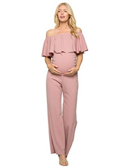 My Bump Materity Ruffle Off Shoulder Jumpsuit