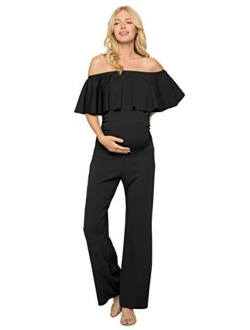 My Bump Materity Ruffle Off Shoulder Jumpsuit