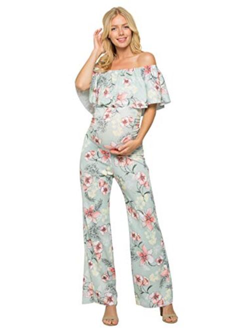 My Bump Materity Ruffle Off Shoulder Jumpsuit