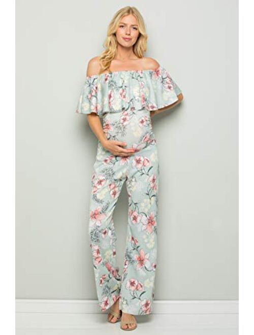 My Bump Materity Ruffle Off Shoulder Jumpsuit