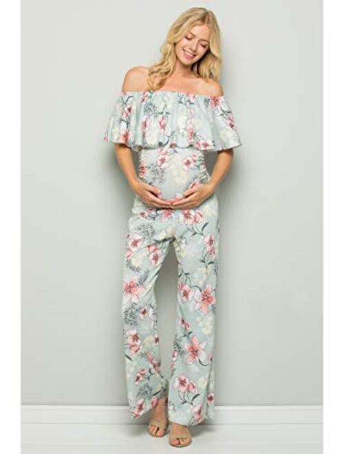 My Bump Materity Ruffle Off Shoulder Jumpsuit