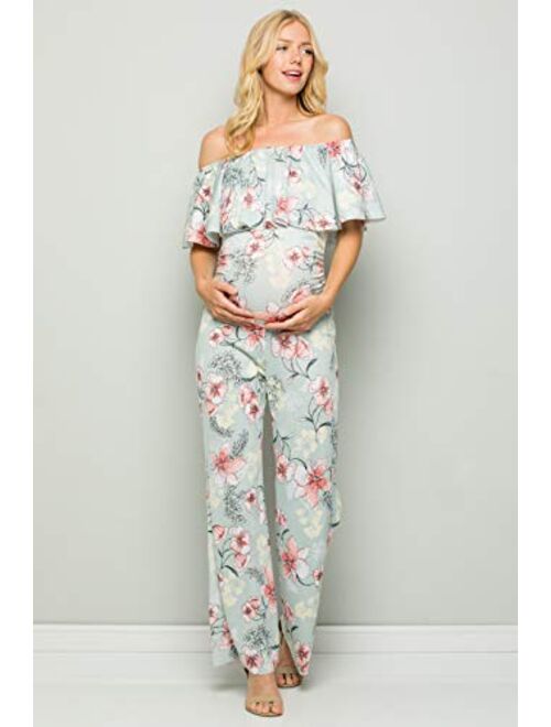 My Bump Materity Ruffle Off Shoulder Jumpsuit