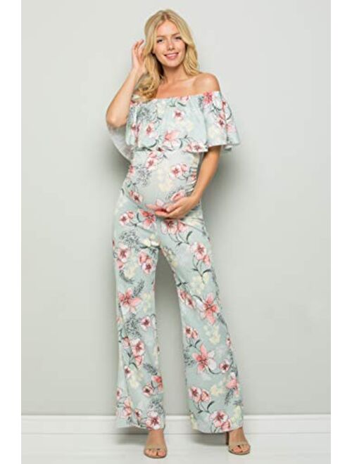 My Bump Materity Ruffle Off Shoulder Jumpsuit