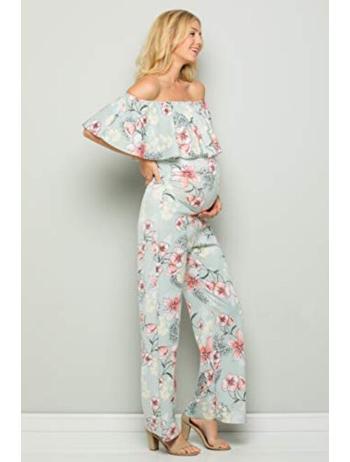 My Bump Materity Ruffle Off Shoulder Jumpsuit