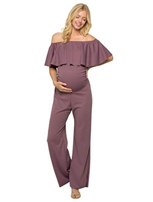 My Bump Materity Ruffle Off Shoulder Jumpsuit