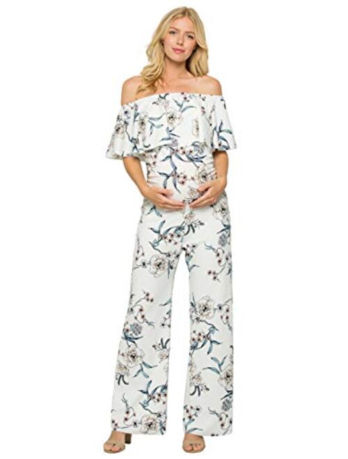 My Bump Materity Ruffle Off Shoulder Jumpsuit