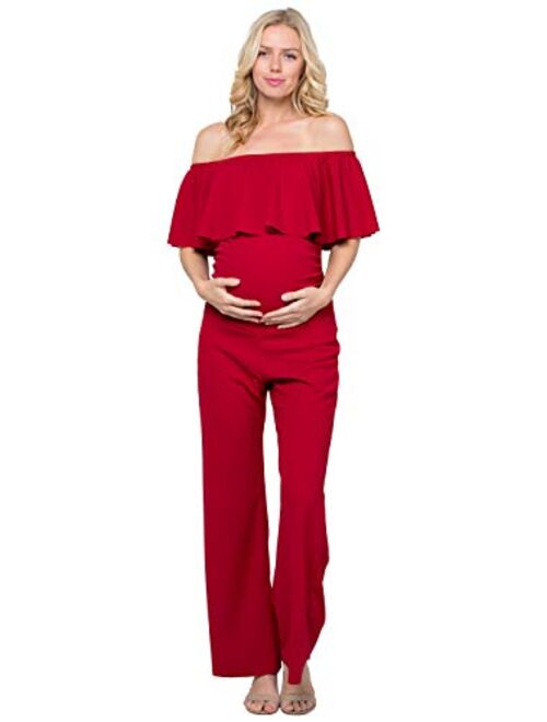 My Bump Materity Ruffle Off Shoulder Jumpsuit