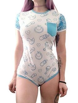 Adult Baby & Diaper Lover (ADBL) Button Crotch Romper Onesie - Nursery Blue/Pink Onesie