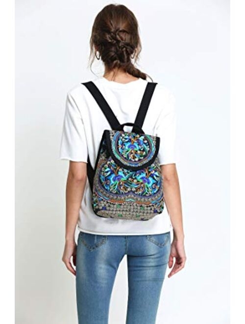 Handmade Embroidered Backpack for Women, Mazexy Boho Shoulder Bag Vintage Ethnic Flower Cross-body Bag