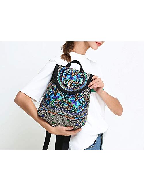 Handmade Embroidered Backpack for Women, Mazexy Boho Shoulder Bag Vintage Ethnic Flower Cross-body Bag