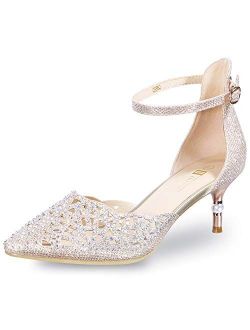 Women's IN2 Candice Wedding Rhinestones Sequins Low Kitten Heels Pumps Dress Evening Shoes for Women Bridal Bride