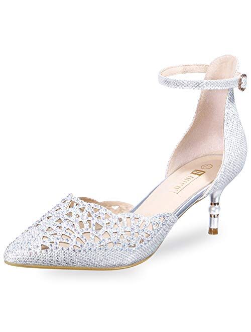 IDIFU Women's IN2 Candice Wedding Rhinestones Sequins Low Kitten Heels Pumps Dress Evening Shoes for Women Bridal Bride