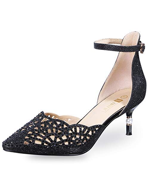 IDIFU Women's IN2 Candice Wedding Rhinestones Sequins Low Kitten Heels Pumps Dress Evening Shoes for Women Bridal Bride