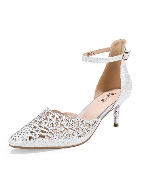 IDIFU Women's IN2 Candice Wedding Rhinestones Sequins Low Kitten Heels Pumps Dress Evening Shoes for Women Bridal Bride