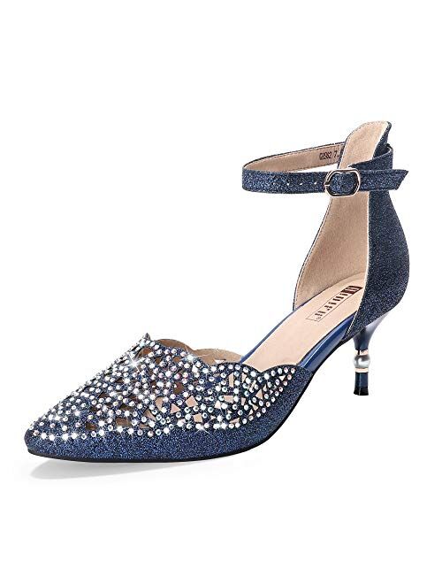 IDIFU Women's IN2 Candice Wedding Rhinestones Sequins Low Kitten Heels Pumps Dress Evening Shoes for Women Bridal Bride