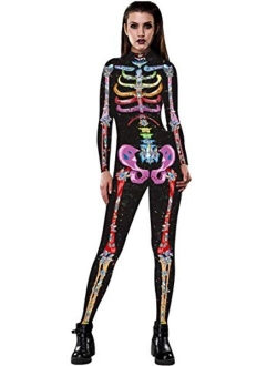 Carprinass Women's Halloween Costumes Jumpsuits Digital Printed Skinny Catsuit