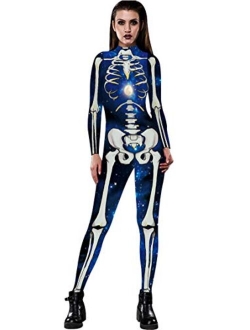 Carprinass Women's Halloween Costumes Jumpsuits Digital Printed Skinny Catsuit