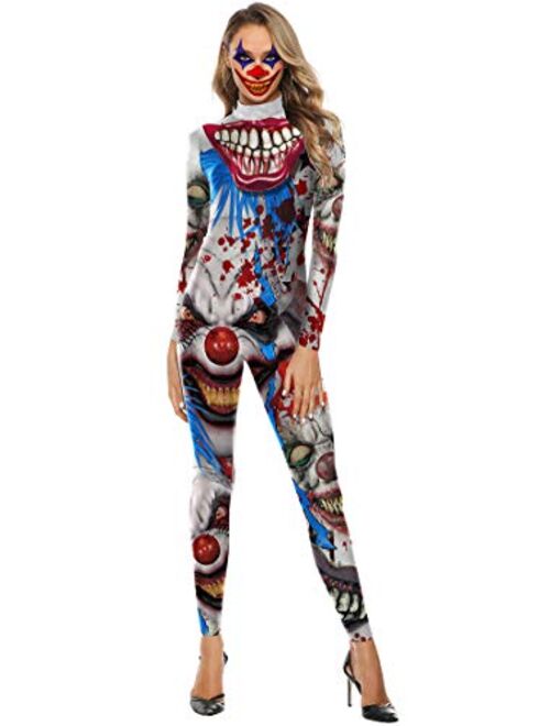 Carprinass Women's Halloween Costumes Jumpsuits Digital Printed Skinny Catsuit