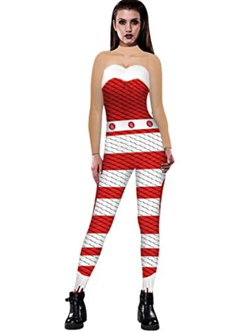 Carprinass Women's Halloween Costumes Jumpsuits Digital Printed Skinny Catsuit