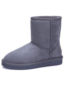 Women's Warm Winter Boots Ankle High Classic Vegan Suede Faux Sheepskin Shearling Snow Boots