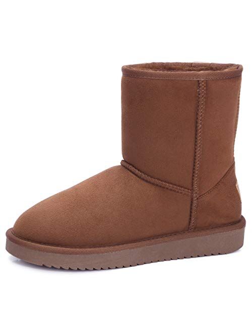 Women's Warm Winter Boots Ankle High Classic Vegan Suede Faux Sheepskin Shearling Snow Boots