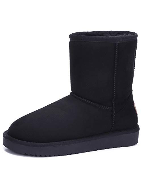 Women's Warm Winter Boots Ankle High Classic Vegan Suede Faux Sheepskin Shearling Snow Boots