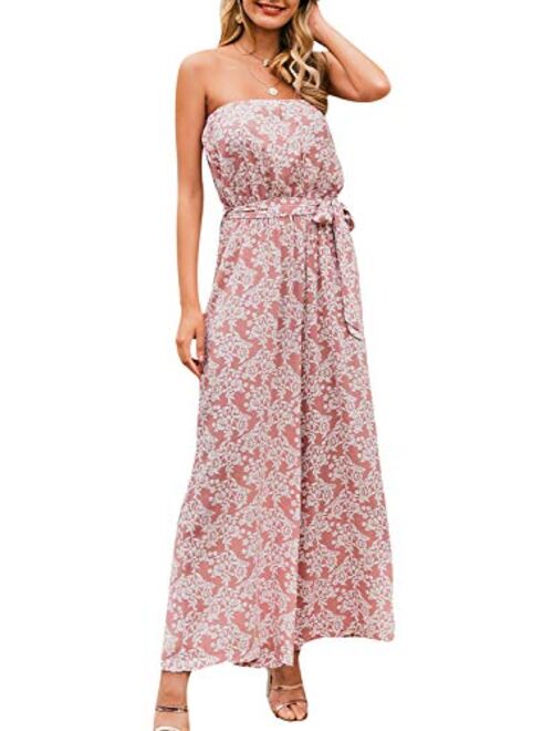 BerryGo Women's Wide Leg Off Shoulder Jumpsuit Strapless Floral Long Romper Jumpsuit