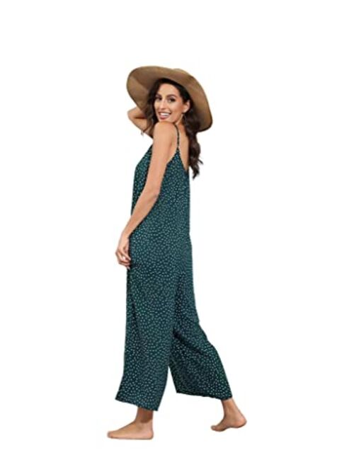 BUENOS NINOS Women's V Neck Floral Maxi Dress Boho Printed Adjustable Spaghetti Strap Ethnic Beach Long Dress with Pockets