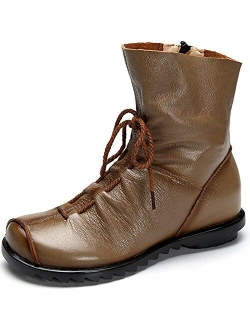 Womens Genuine Leather Casual Soft Flat Boots