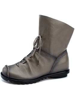 Womens Genuine Leather Casual Soft Flat Boots