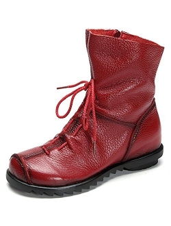 Womens Genuine Leather Casual Soft Flat Boots